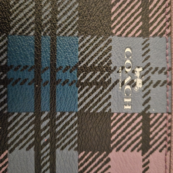Purple, pink, blue, and black tartan print Coach wallet - Picture 3 of 7